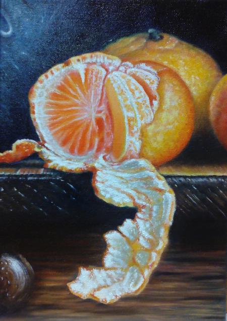 Mandarinka / 20 x 30 cm, vrstvená olejomalba 2021